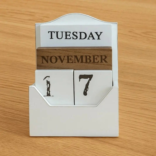 Calendário perpétuo de madeira reutilizável – encanto estético para todos