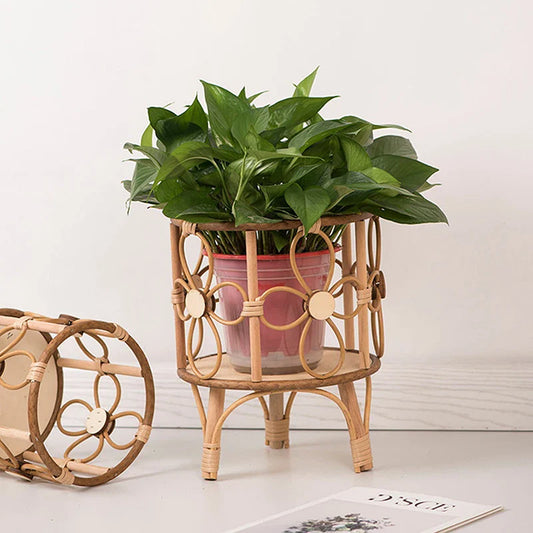 Hollow Rattan Plant Stand - Elevate Your Home Decor!
