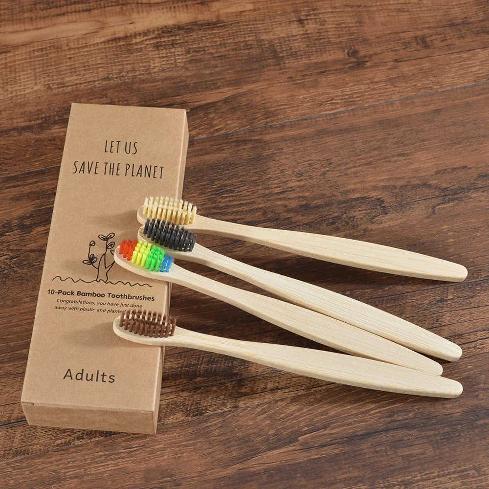 Eco-Friendly Bamboo Toothbrush Set for Vibrant Smiles - 10 Pack