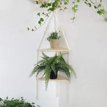 Rustic Boho Corner Shelf - Stylish Macrame Storage by Rooted Living