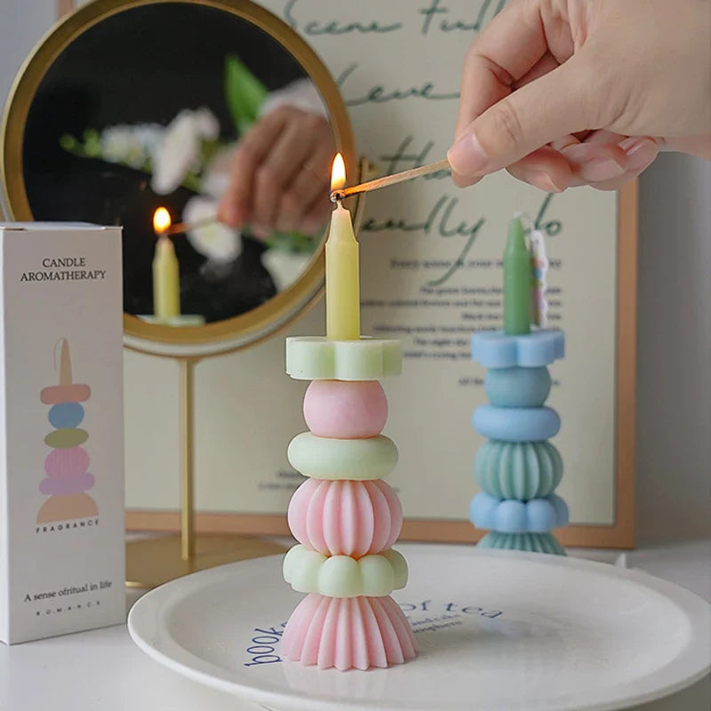 可堆叠几何香薰蜡烛 – 优雅大豆蜡装饰