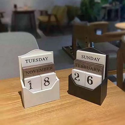 Elegant Wooden Perpetual Calendar - Timeless Desk Essential