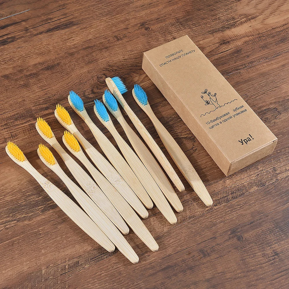 Eco-Friendly Bamboo Toothbrush Set for Vibrant Smiles - 10 Pack
