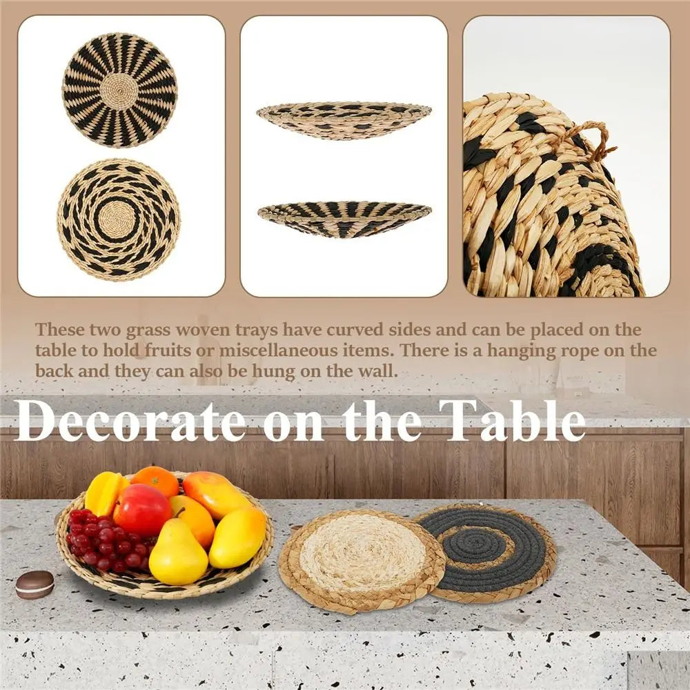 Cestas de parede Boho Seagrass - conjunto de decoração artesanal para espaços chiques