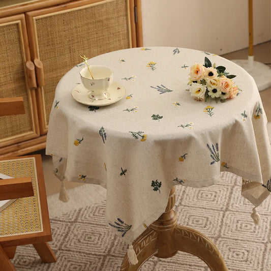 Toalha de mesa elegante de linho com bordado de trigo – perfeita para reuniões