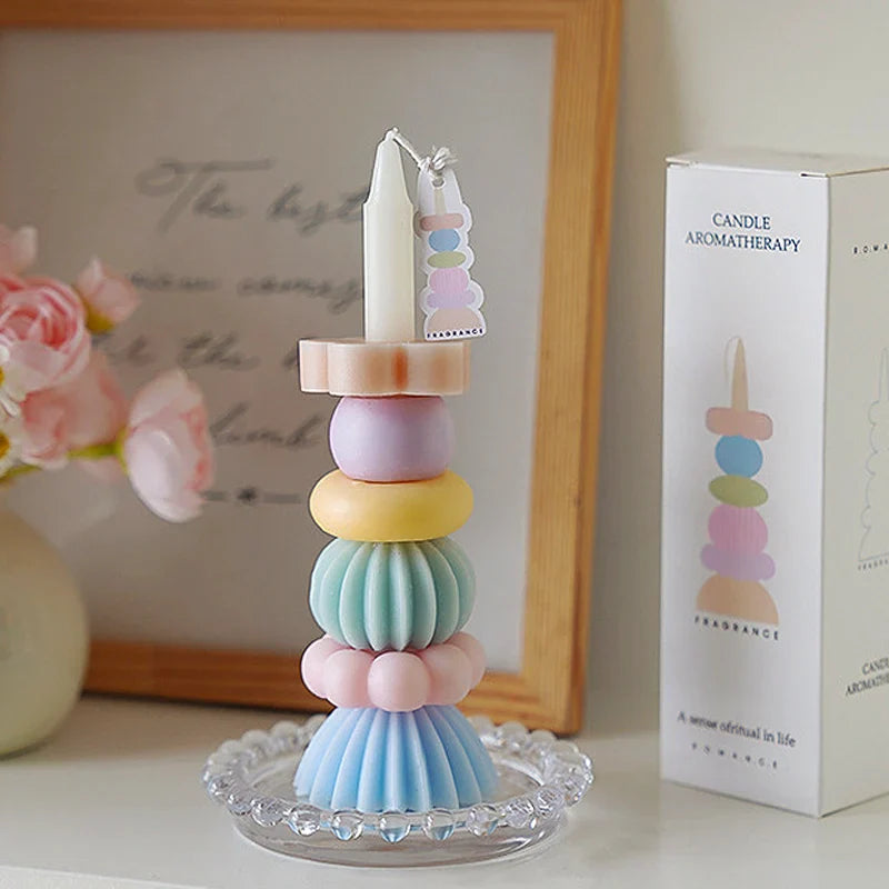 可堆叠几何香薰蜡烛 – 优雅大豆蜡装饰