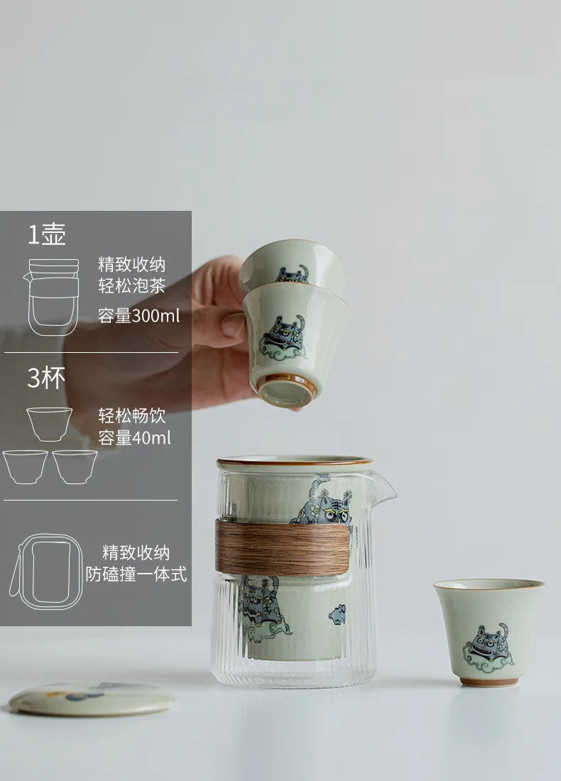 Conjunto de chá de viagem Cute Tiger - elegância portátil para amantes de chá
