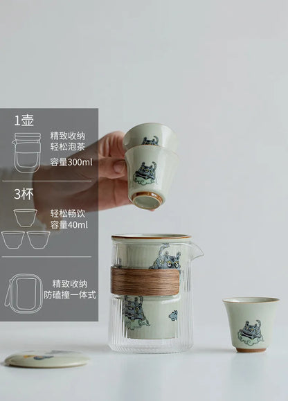 Conjunto de chá de viagem Cute Tiger - elegância portátil para amantes de chá