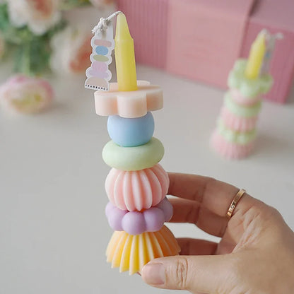 可堆叠几何香薰蜡烛 – 优雅大豆蜡装饰