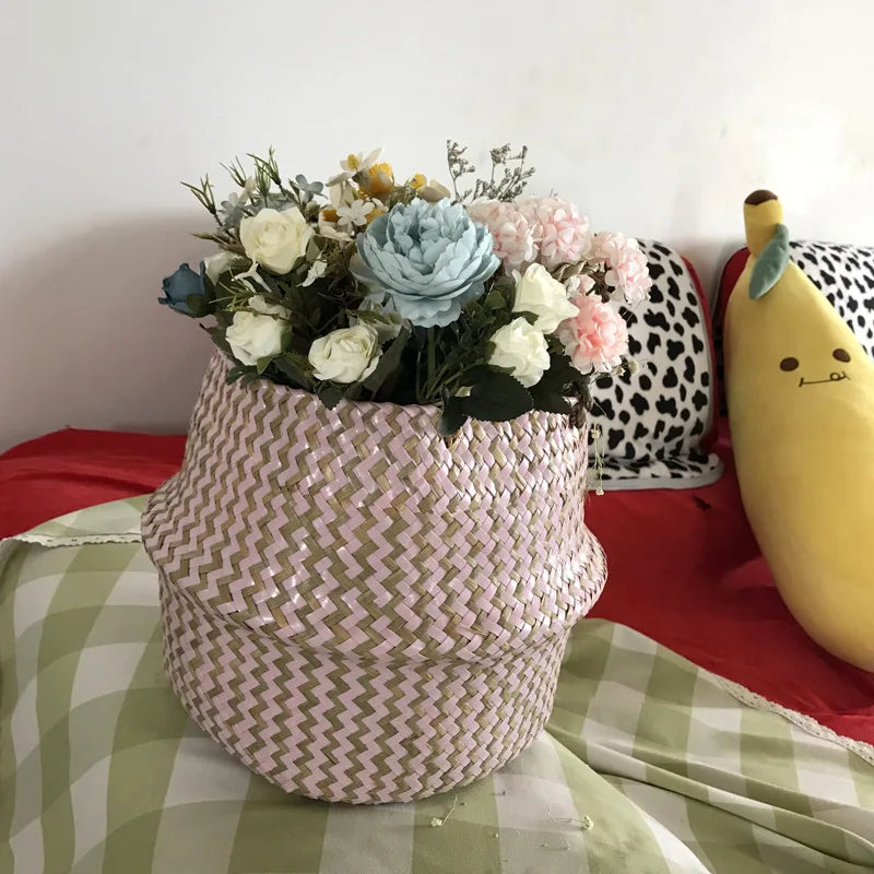 Panier de rangement écologique en jonc de mer - Élégant & Polyvalent!