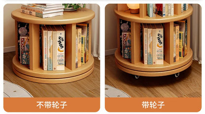 Solid Wood 360° Rotating Bookshelf – Stylish Space Saver for Kids