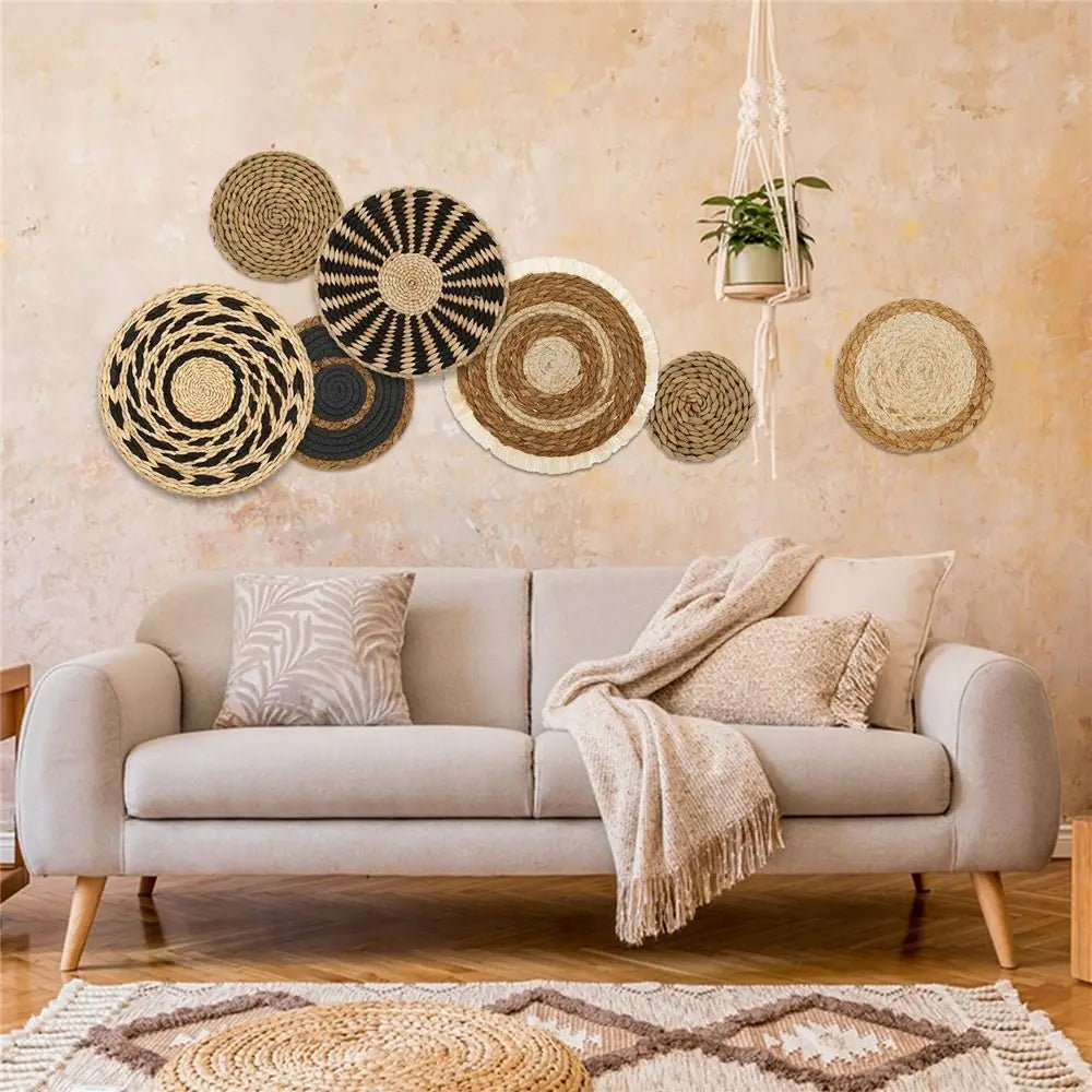 Cestas de parede Boho Seagrass - conjunto de decoração artesanal para espaços chiques