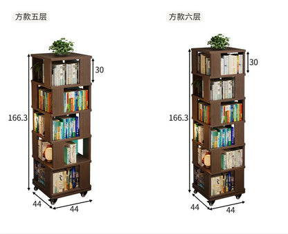 Solid Wood 360° Rotating Bookshelf – Stylish Space Saver for Kids