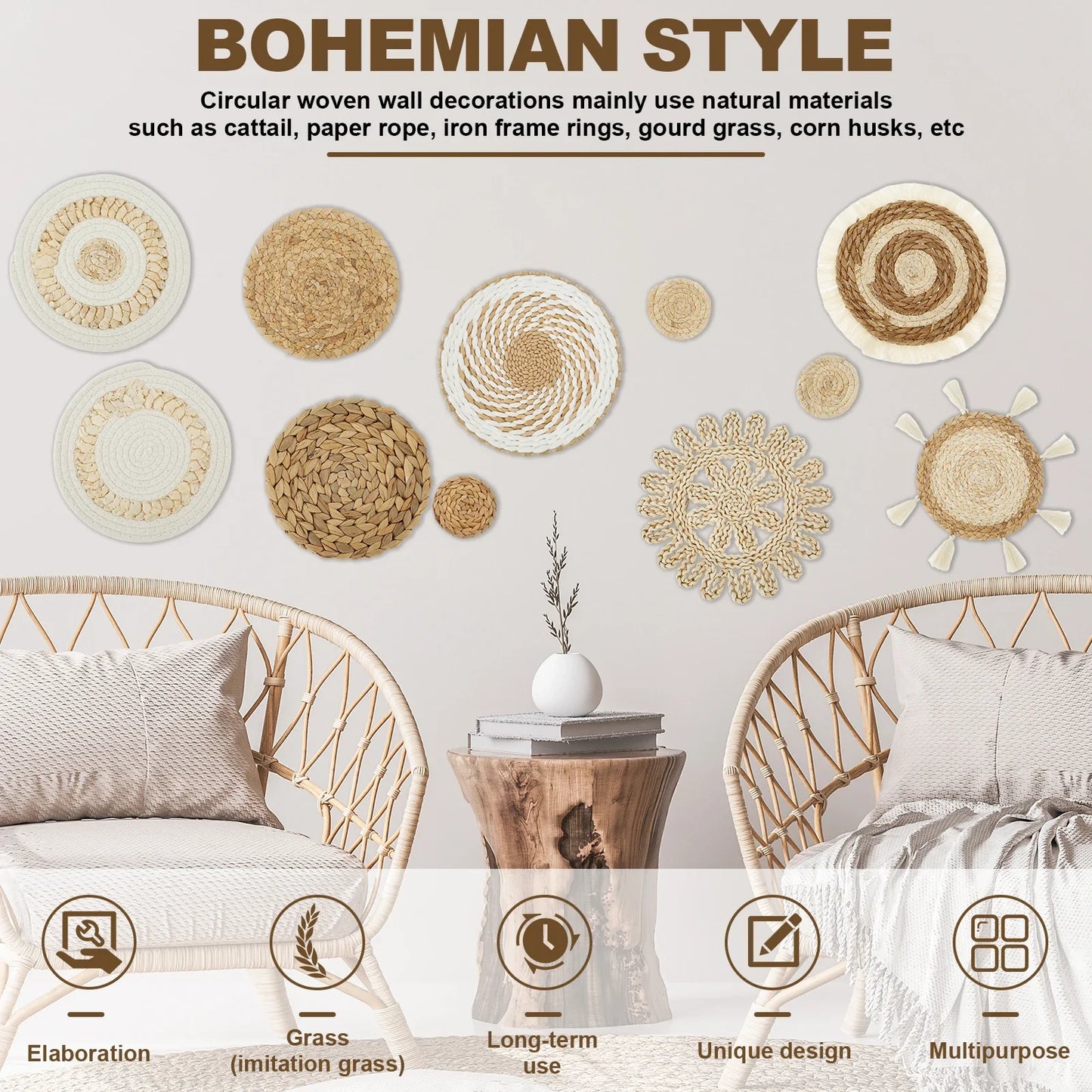 수제 짠 벽 바구니 세트 – 장식 애호가를 위한 소박한 매력