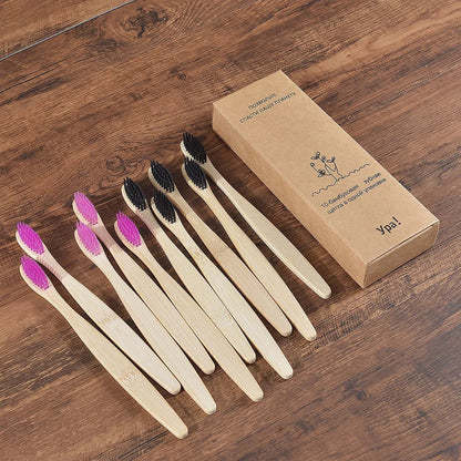 Eco-Friendly Bamboo Toothbrush Set for Vibrant Smiles - 10 Pack