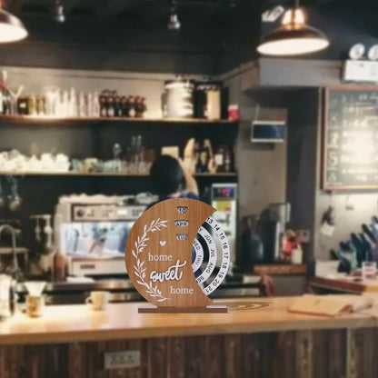 Calendário perpétuo de madeira – decoração de mesa elegante para espaços conscientes