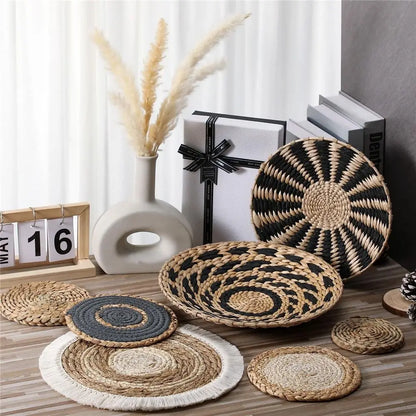 Cestas de parede Boho Seagrass - conjunto de decoração artesanal para espaços chiques