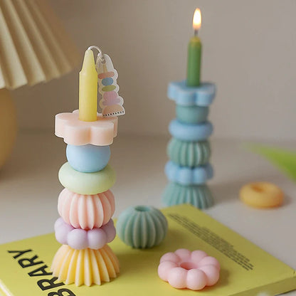 可堆叠几何香薰蜡烛 – 优雅大豆蜡装饰