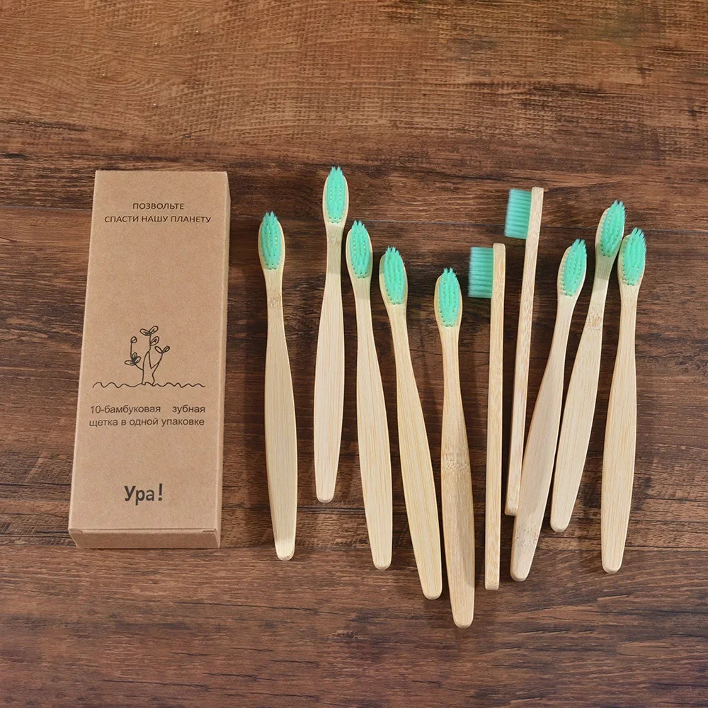 Eco-Friendly Bamboo Toothbrush Set for Vibrant Smiles - 10 Pack
