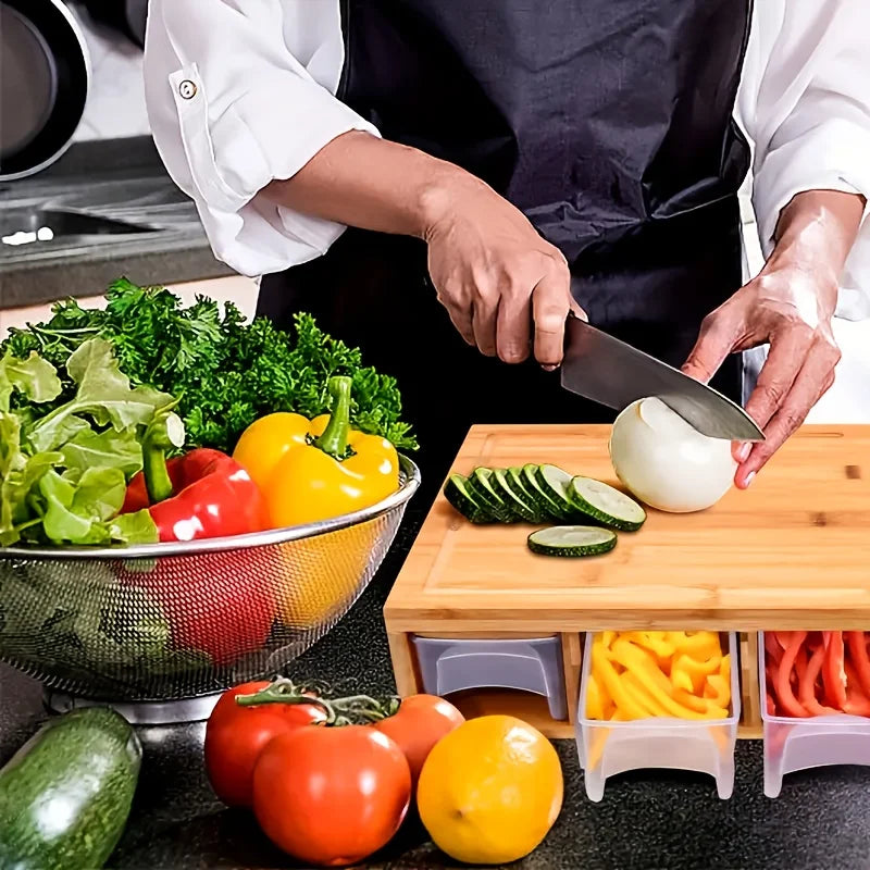 강판이 포함된 대나무 도마 세트 & 보관 – 가정 요리사를 위한 친환경 주방 도구