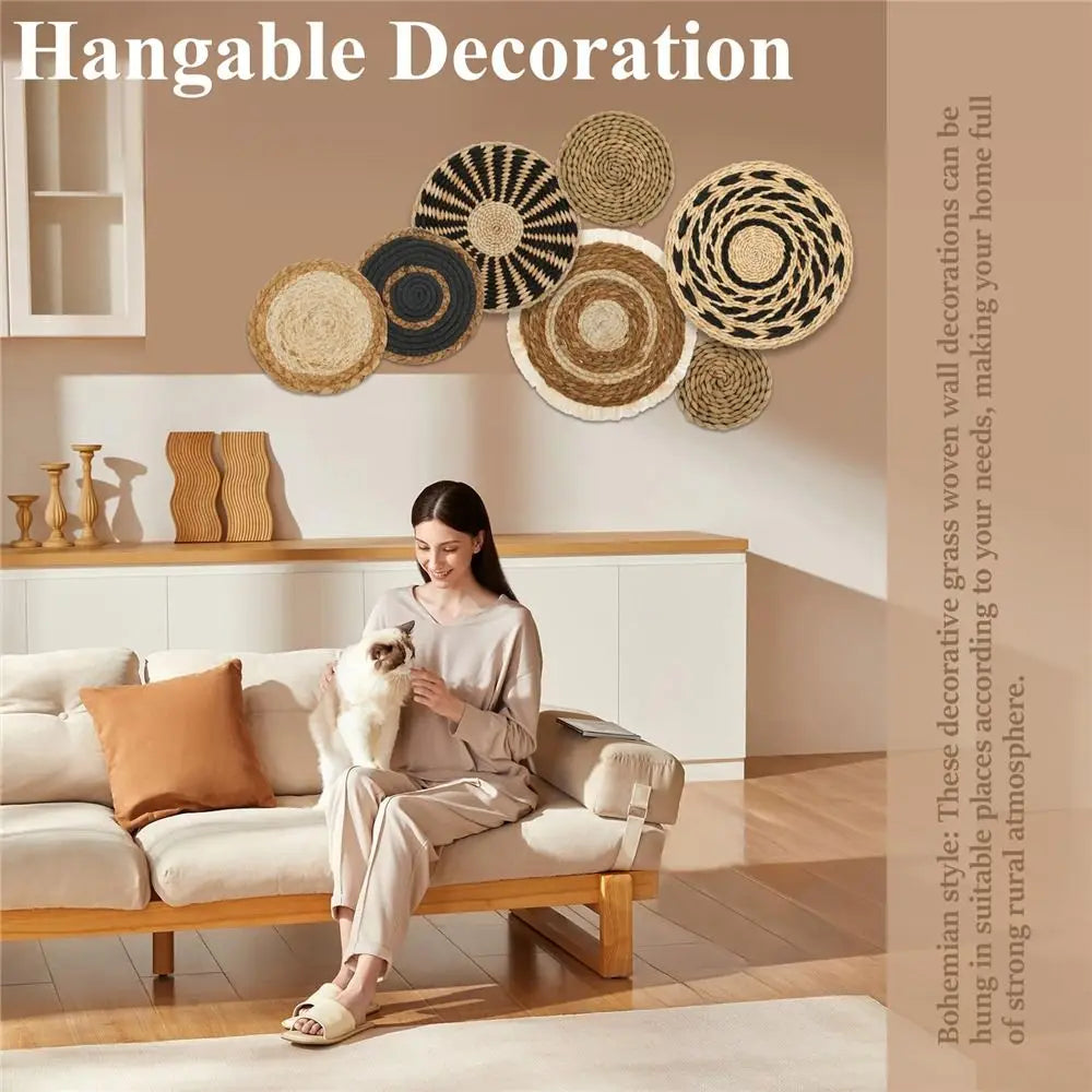Cestas de parede Boho Seagrass - conjunto de decoração artesanal para espaços chiques
