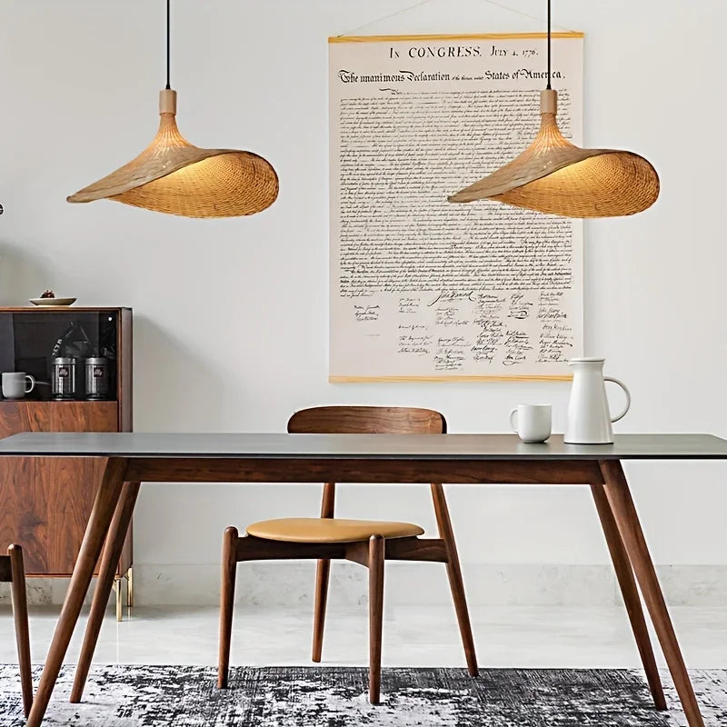 Rustic Hand-Woven Bamboo Lampshade: Cozy Home Decor Lighting