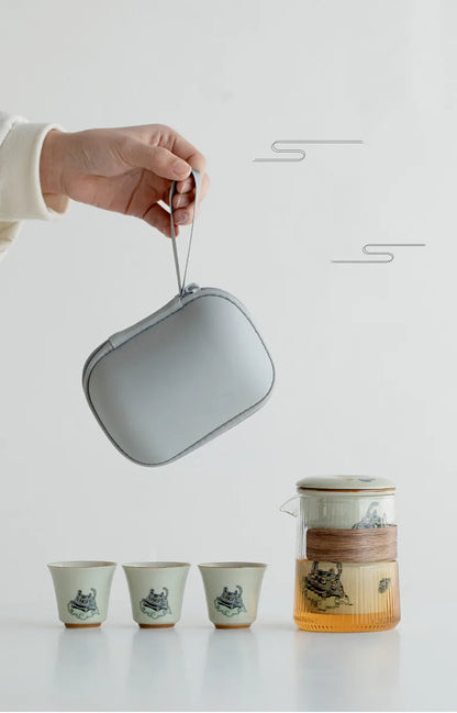 Conjunto de chá de viagem Cute Tiger - elegância portátil para amantes de chá