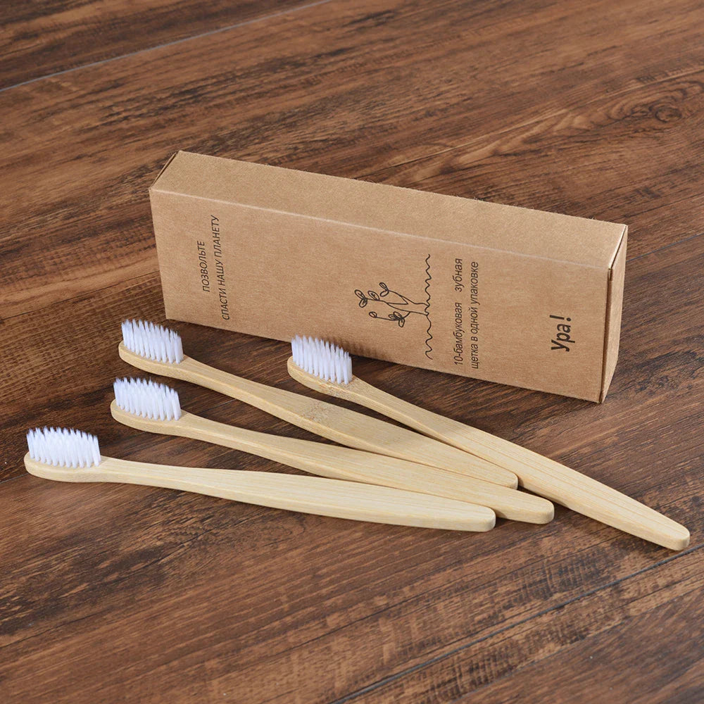 Eco-Friendly Bamboo Toothbrush Set for Vibrant Smiles - 10 Pack