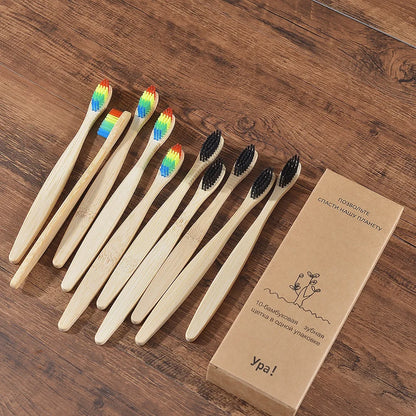 Eco-Friendly Bamboo Toothbrush Set for Vibrant Smiles - 10 Pack
